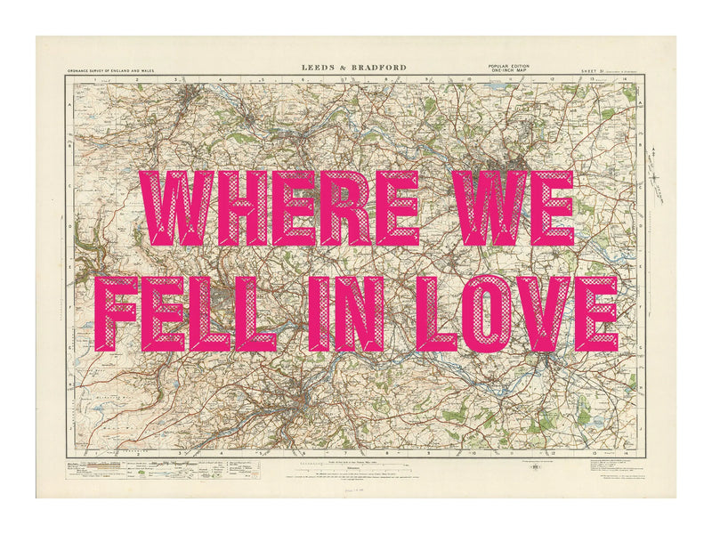 Leeds Personalised Map Print | Custom Map of Leeds | Pink Vintage Font - Framed Wall Art