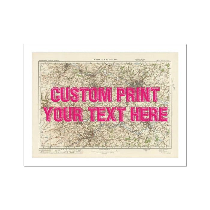 Leeds Personalised Map Print | Custom Map of Leeds | Pink Vintage Font - Unframed Wall Art
