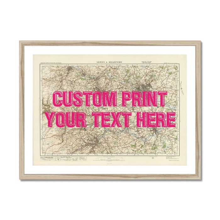Leeds Personalised Map Print | Custom Map of Leeds | Pink Vintage Font - Framed Wall Art