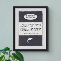 Let's Go Surfing Vintage Book Cover Art Print in black - Framed