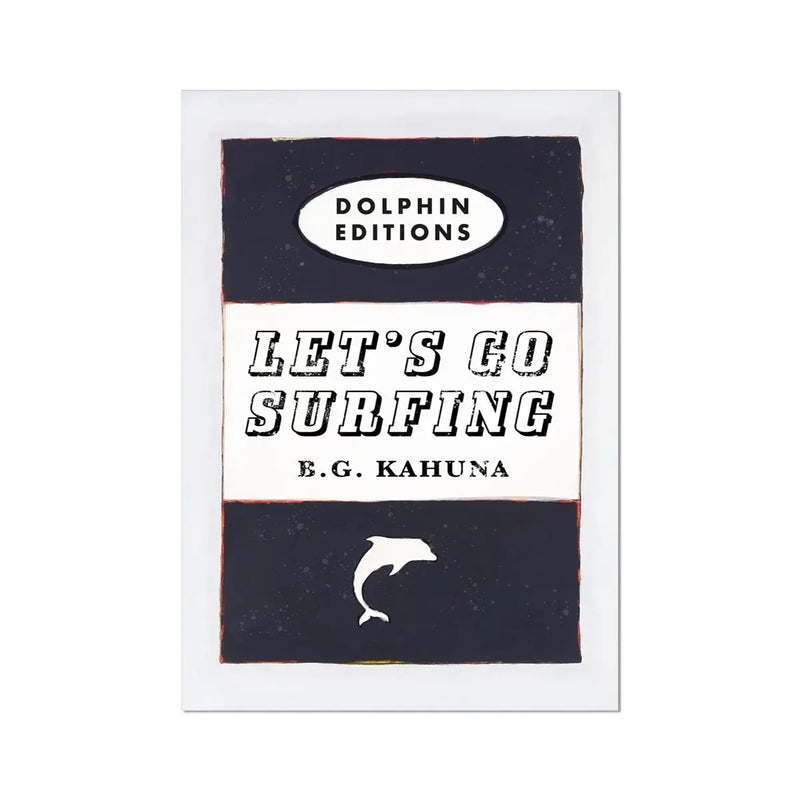 Let's Go Surfing Vintage Book Cover Art Print in black  - Unframed