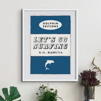 Let's Go Surfing (French Navy) Vintage Book Cover Art Print - Framed