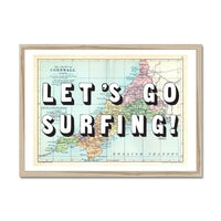 Let's Go Surfing! Art Print | Cornwall Map Print | Vintage Map Art - Framed Wall Art