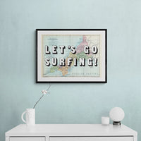 Let's Go Surfing! Art Print | Cornwall MapPrint with typography | Vintage Map Art - Unframed Wall Art