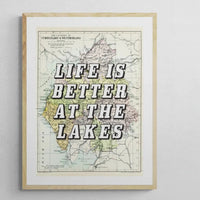 Life Is Better At The Lakes (Lake District Map) Vintage Map Art - Unframed - Beach House Art
