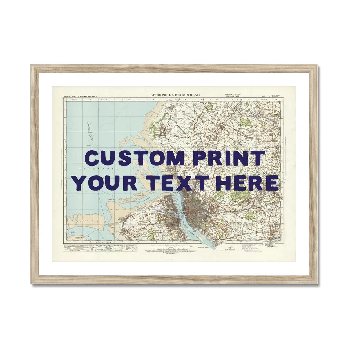 Map print of Liverpool | Personalised Map Print | Map Prints with navy font - Framed wall art 