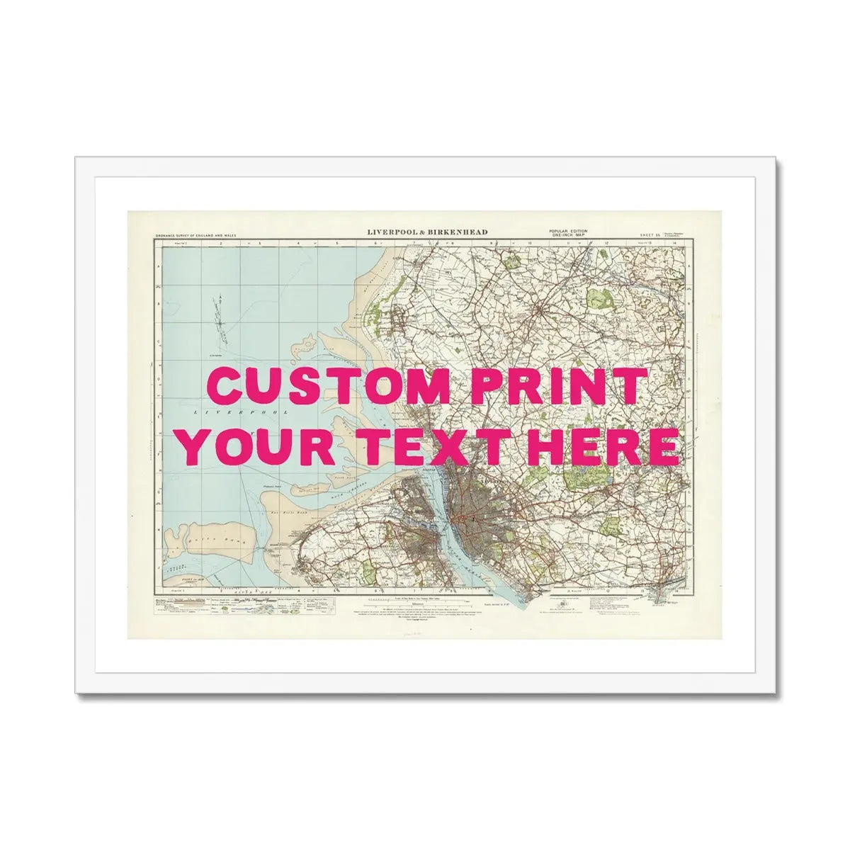 Custom Map Print of Liverpool | Personalised Map Print | Map Prints in Pink Wording - Framed Wall Art