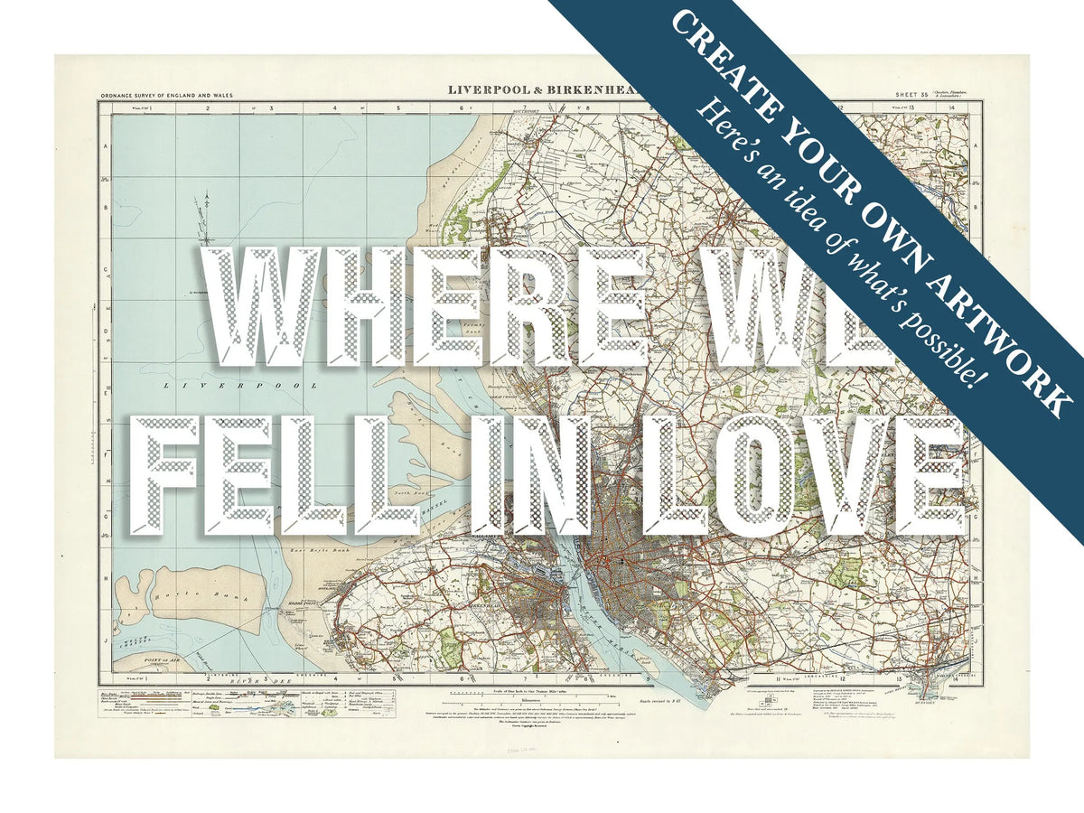 Map Prints of Liverpool | Personalised Map Print | Map Print in White font - Framed wall art