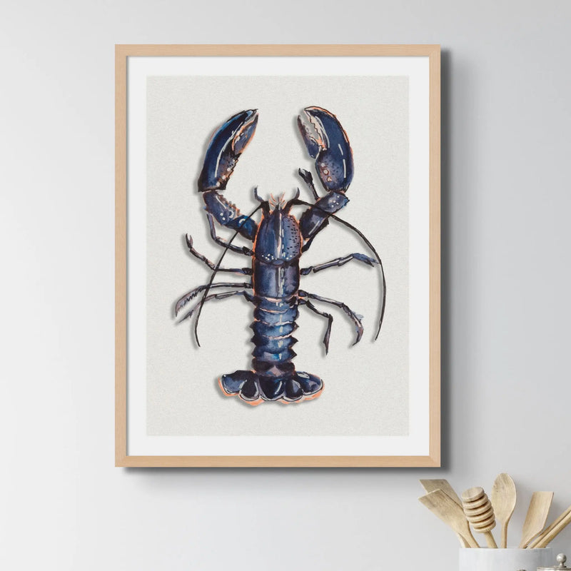 framed lobster art print close up in kitchen - Framed Wall Art - Blue Lobster painting