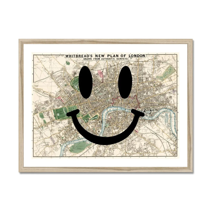 London Makes Me Happy (London Map) Vintage Map Art - Framed - Beach House Art