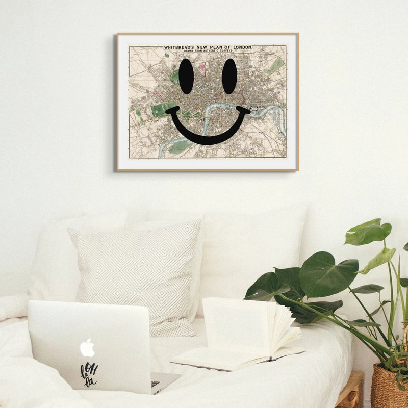 London Makes Me Happy (London Map) Vintage Map Art - Unframed - Beach House Art