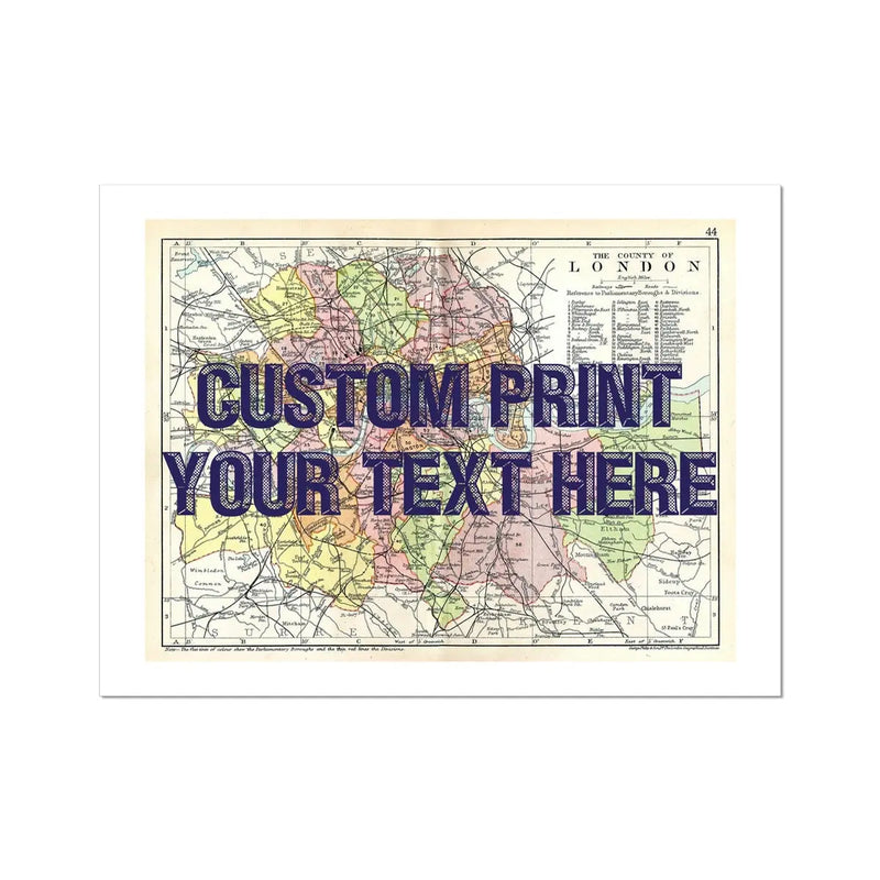 Framed personalised city map art print of London with navy font- Unframed Wall Art