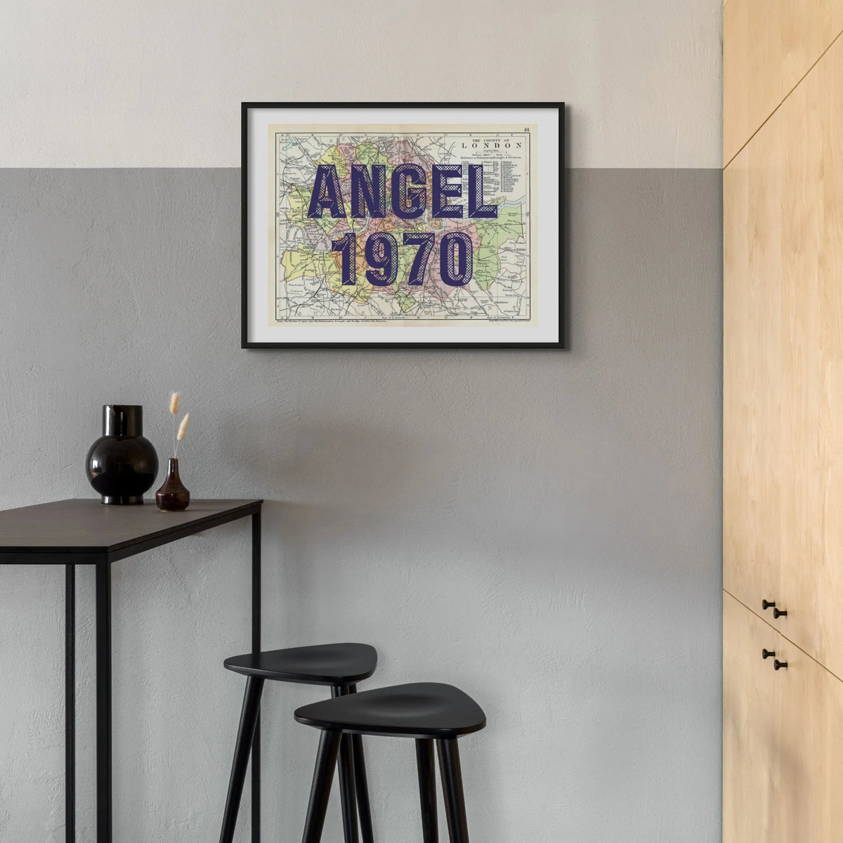 Framed personalised city map art print of London with navy font- Unframed Wall Art