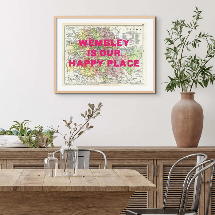 Framed personalised city map art print of London with pink font - framed wall art