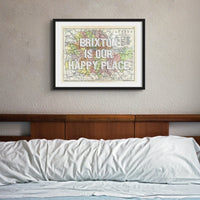 Coastal wall art featuring a personalised vintage city map print of London with white font  - Unframed wall art