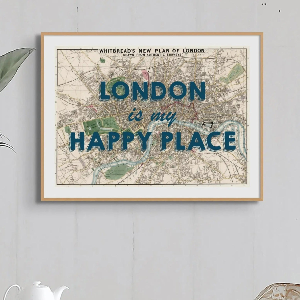 London is my Happy Place (London Map) Vintage Map Art - Framed - Beach House Art