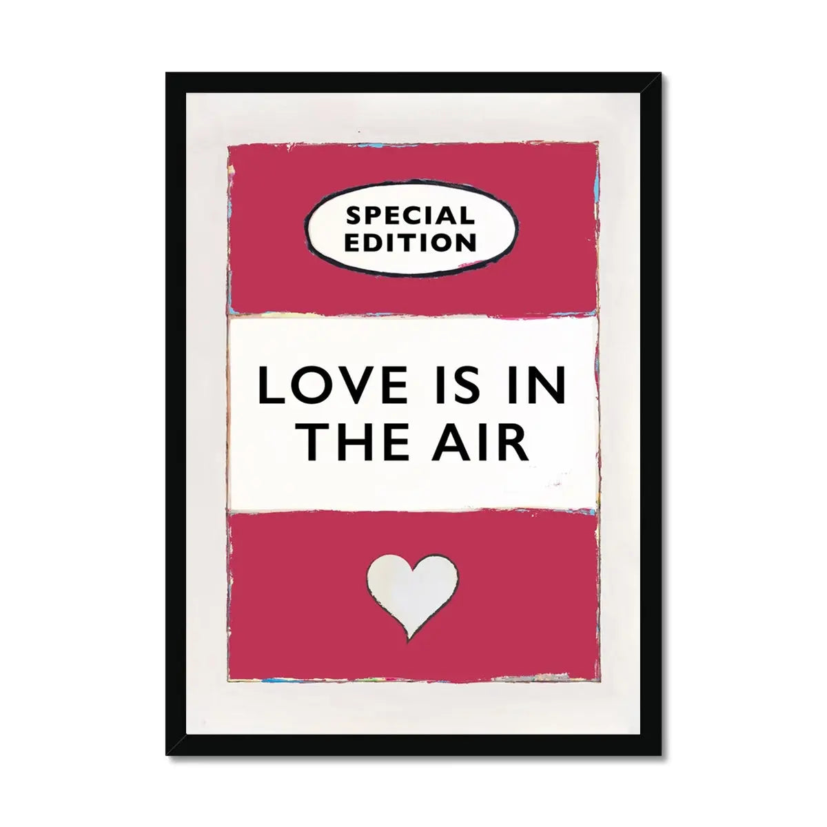 framed print of the Vintage Book Cover for "Love is in the Air" song lyric art print in red (Viva Magenta) - Framed Wall Art
