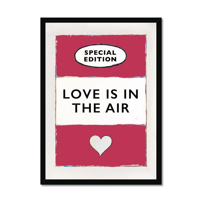 framed print of the Vintage Book Cover for "Love is in the Air" song lyric art print in red (Viva Magenta) - Framed Wall Art