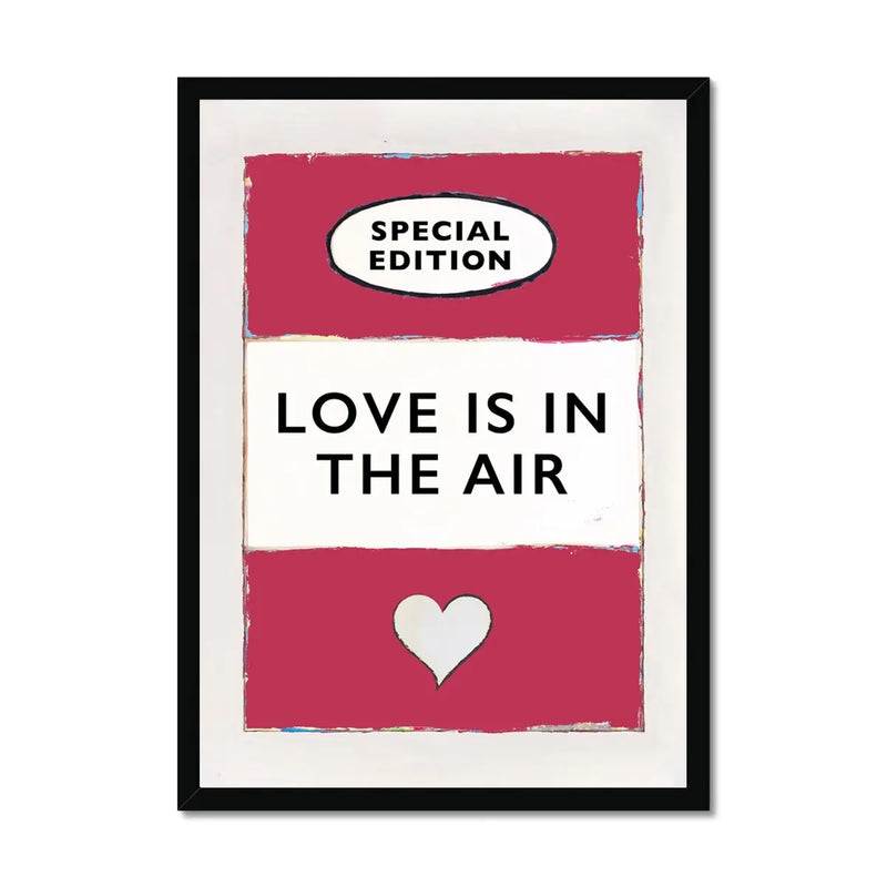framed print of the Vintage Book Cover for "Love is in the Air" song lyric art print in red (Viva Magenta) - Framed Wall Art