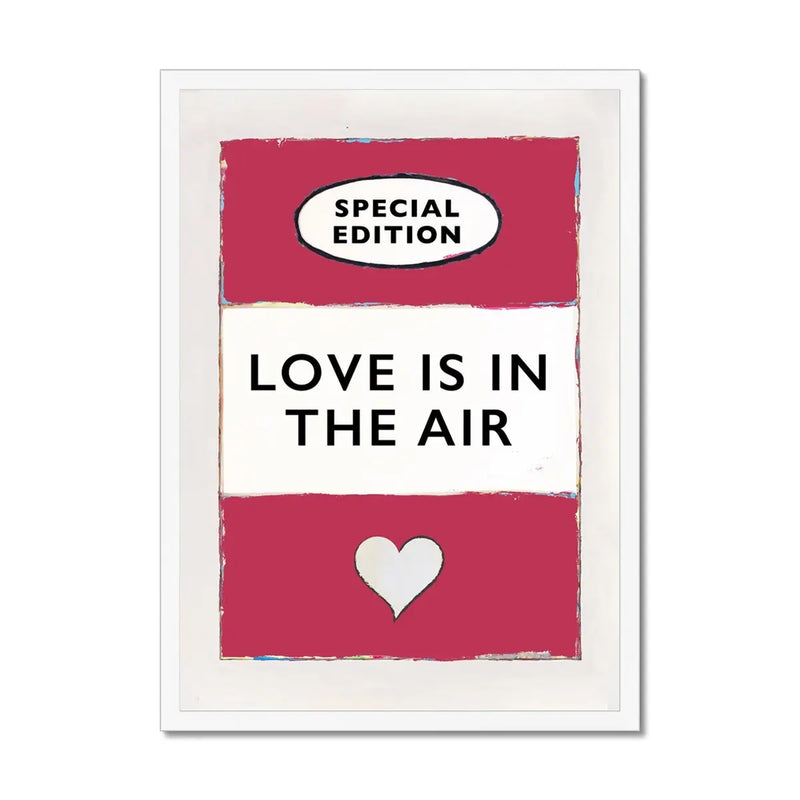 framed print of the Vintage Book Cover for "Love is in the Air" song lyric art print in red (Viva Magenta) - Framed Wall Art