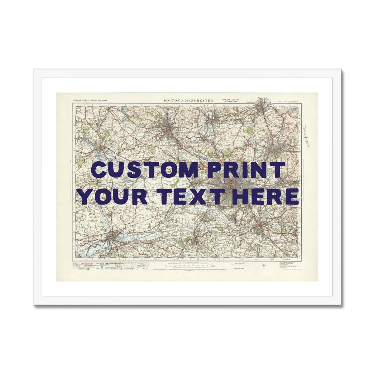 custom Map print of Manchester | Personalised Map Print | Map Prints in navy type - Framed wall art