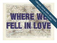 City map wall art featuring a personalised map print of Manchester with navy font - framed wall art