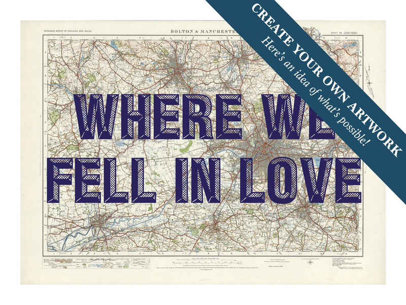 City map wall art featuring a personalised map print of Manchester with navy font - framed wall art