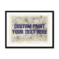 City map wall art featuring a personalised map print of Manchester with navy font - framed wall art