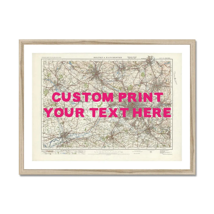 City map wall art featuring a personalised map print of Manchester with navy hand-drawn font - Framed wall art