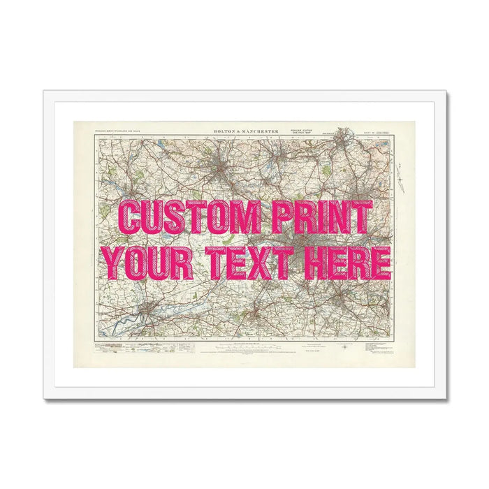 City map wall art featuring a personalised map print of Manchester with navy font - framed wall art