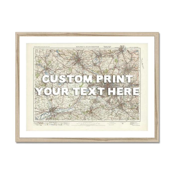 City map wall art featuring a personalised map print of Manchester with white font - framed wall art
