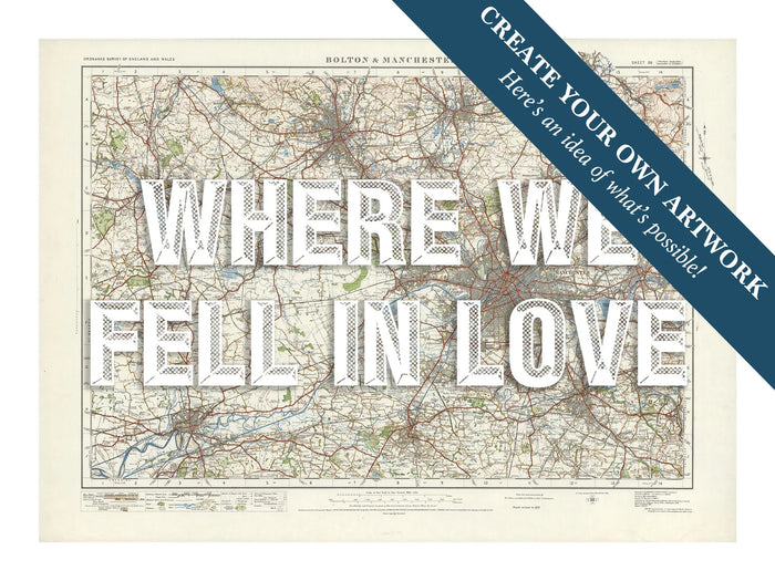 City map wall art featuring a personalised map print of Manchester with white font - unframed wall art