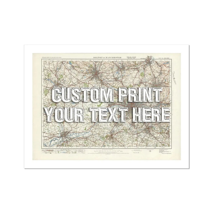 City map wall art featuring a personalised map print of Manchester with white font - unframed wall art