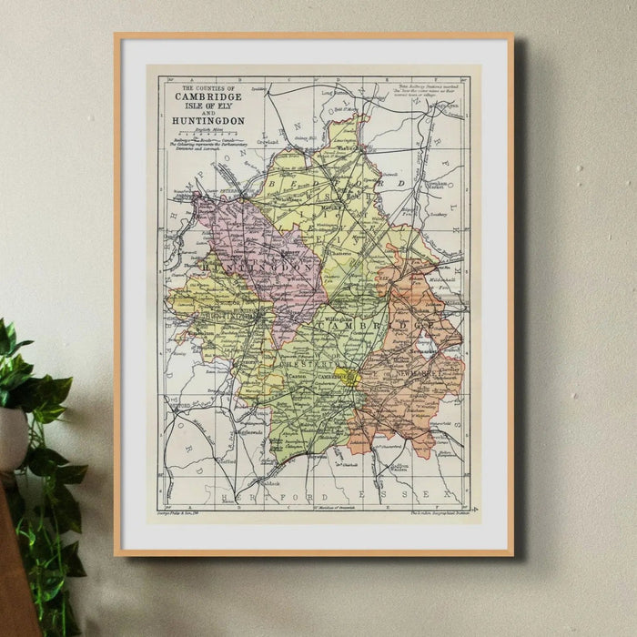Map Print of Cambridge | A Colourful Vintage Map of Cambridge Pinted on Paper - Framed Wall Art