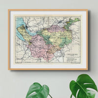 Map Print of Cheshire | Colourful Vintage Map of Cheshire Print - Framed Wall Art