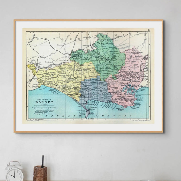 Map Print of Dorset | Vintage Map of Dorset Print - Unframed Wall Art