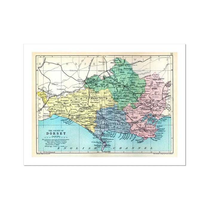 Map Print of Dorset | Vintage Map of Dorset Print - Unframed Wall Art