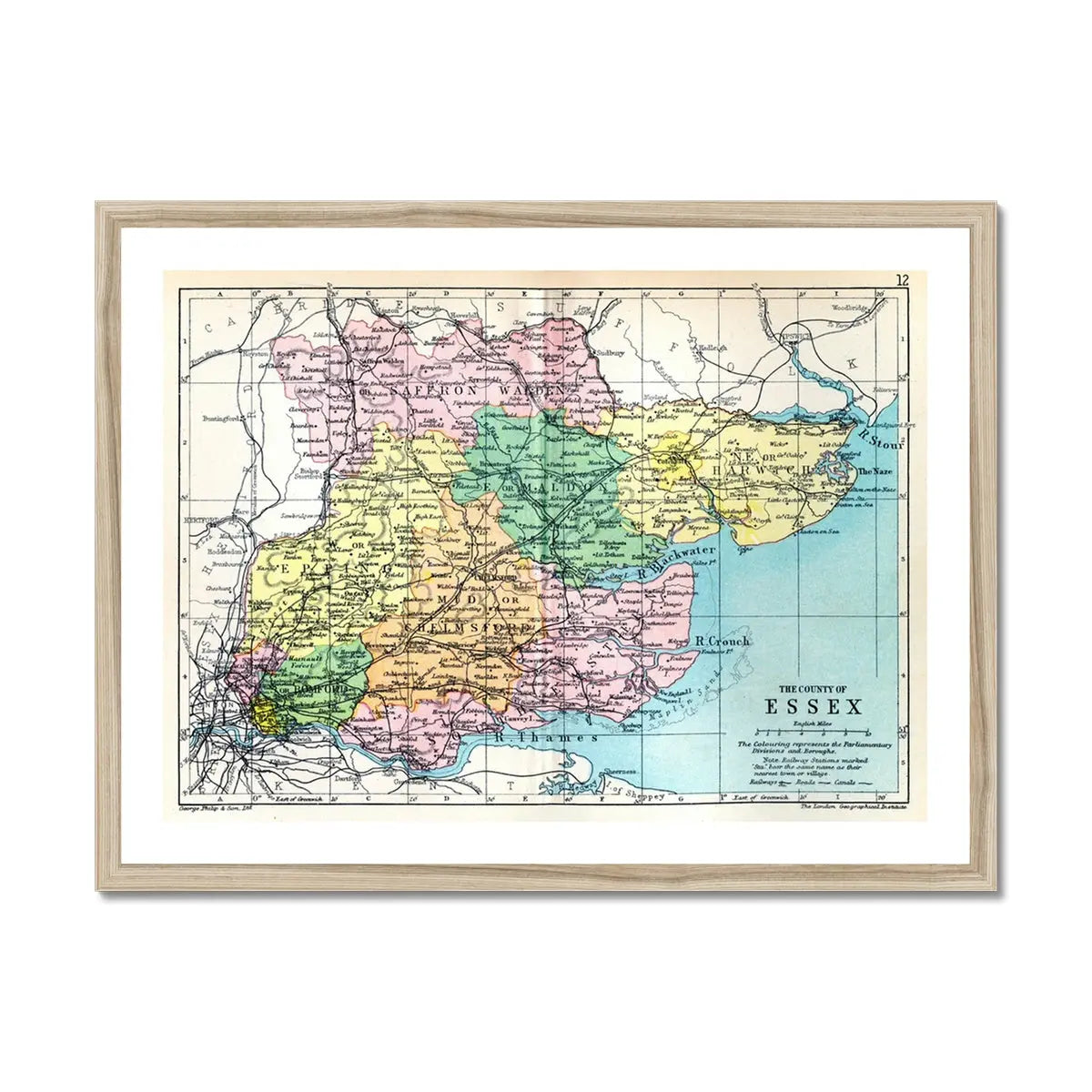 Map Print of Essex | Vintage Map of Essex Print - Framed Wall Art