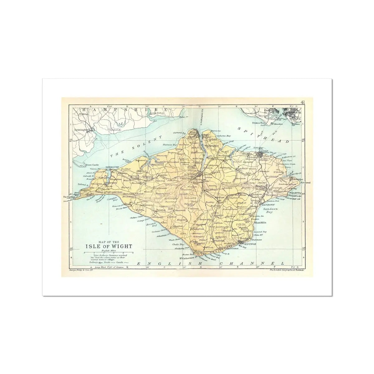 Vintage Map Print of Isle of Wight - Unframed Wall Art