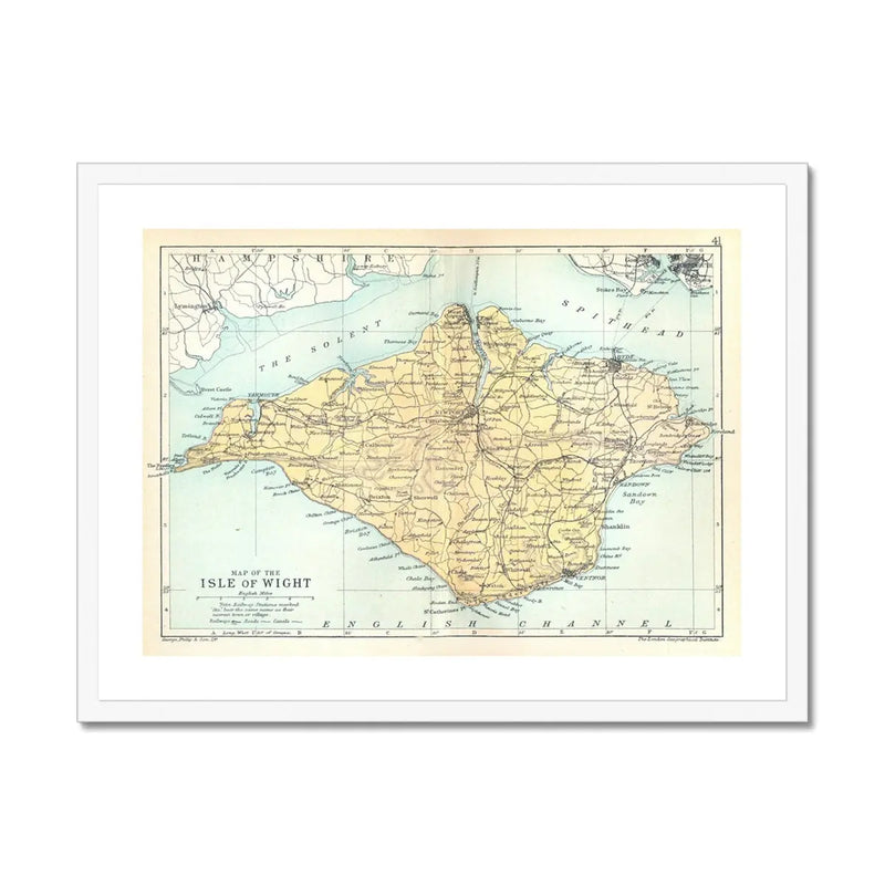 Map Print of the Isle of Wight | Vintage Map of Isle of Wight Print - Framed Wall Art