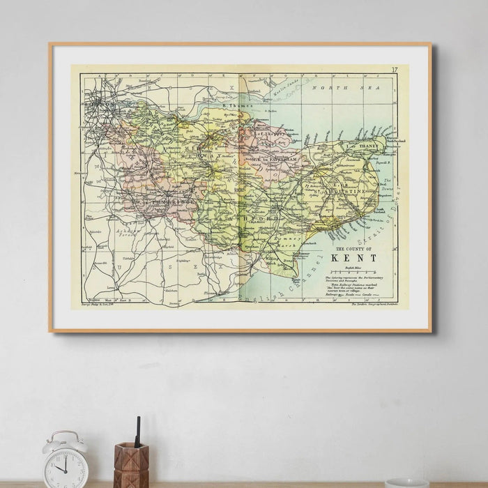 Map Print of Kent | Vintage Map of Kent Print - Unframed Wall Art