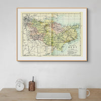 Map Print of Kent | A colourful Vintage Map of Kent Print - Framed Wall Art