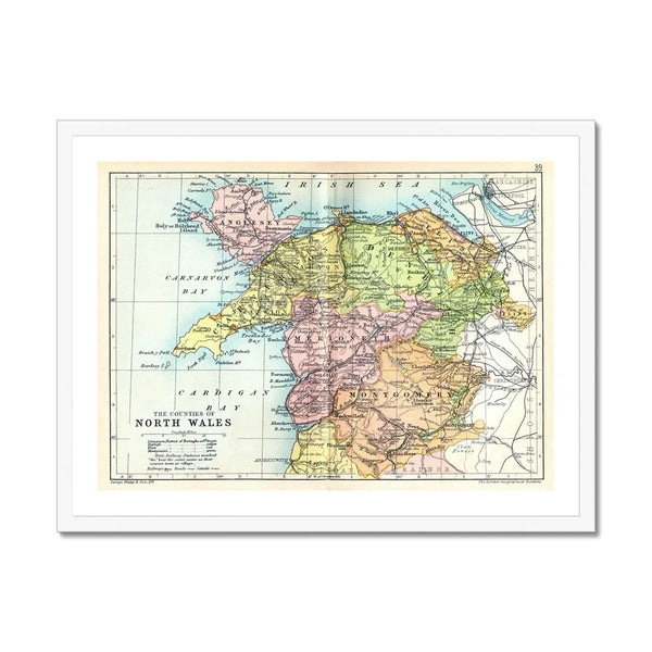 Map of North Wales Print | Vintage Map of Wales Print - Beach House Art
