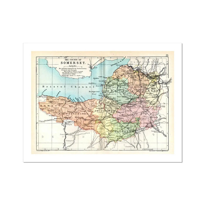 Map of Somerset Print | Vintage Map Print of Somerset - Unframed Wall Art