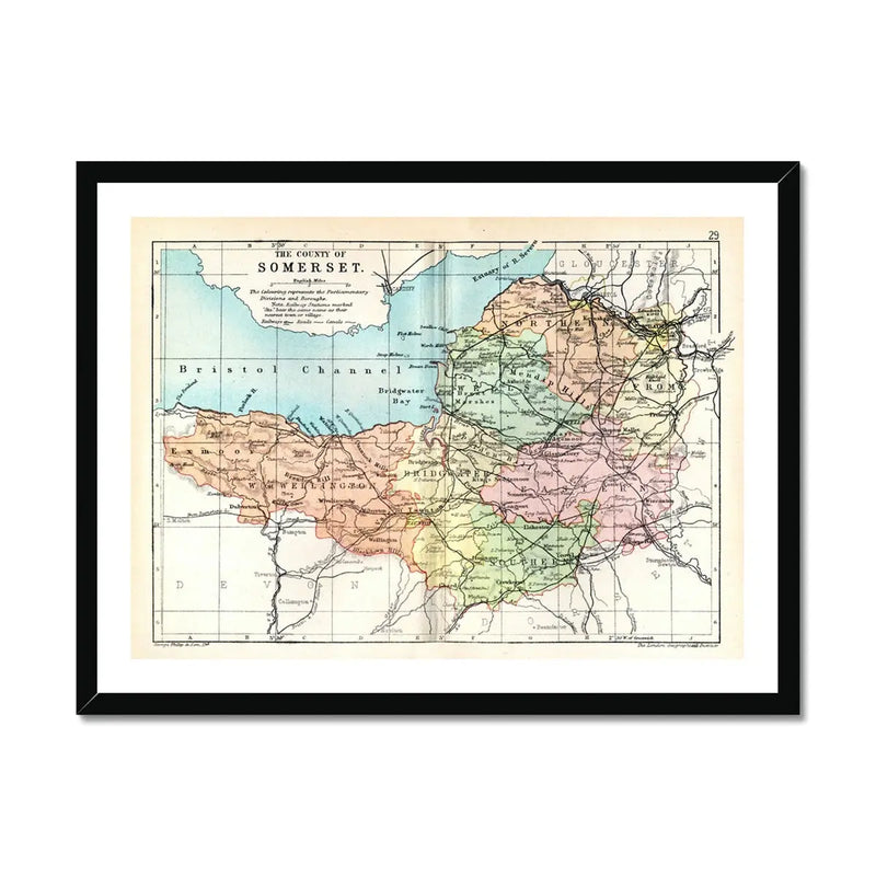 Vintage Map Print of Somerset - Framed Wall Art