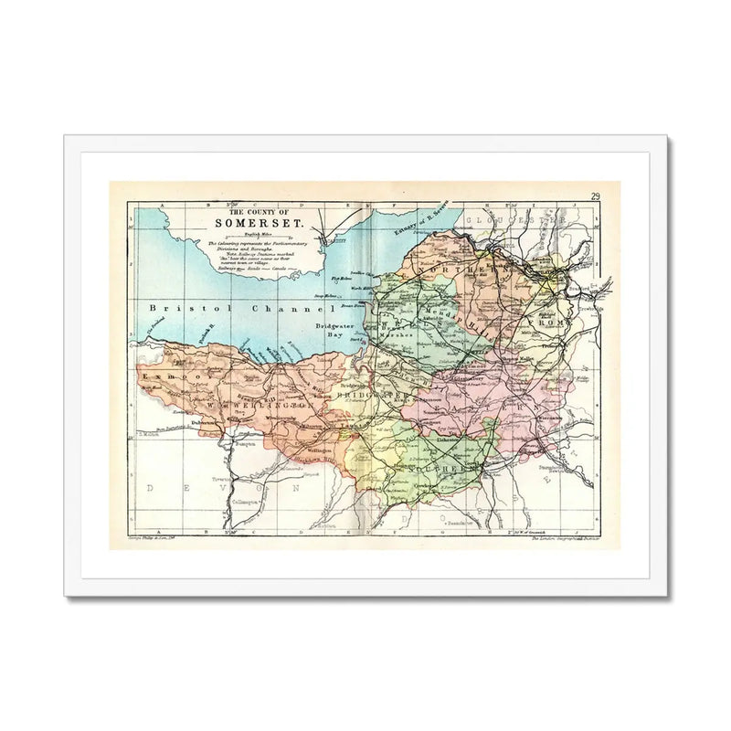 Vintage Map Print of Somerset - Framed Wall Art
