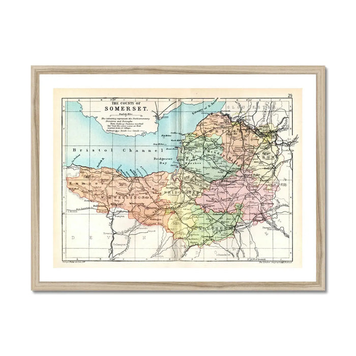 Vintage Map Print of Somerset - Framed Wall Art