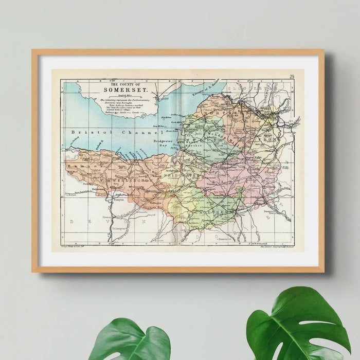 Vintage Map Print of Somerset - Framed Wall Art