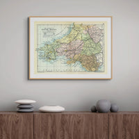 Map Print of South Wales | A beautifully coloured Vintage Map print of Wales - Framed wall art