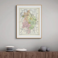 Map Print of Warwickshire | A colourful and detailed Vintage Map of Warwick - Framed Wall Art